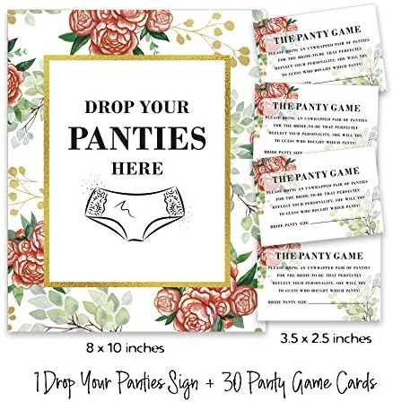 Inkdotpot White Drop Your calcties Bachelorette Party Panty Game Floral Bridal Shower Game 1 Sign+ 30 Tamanho