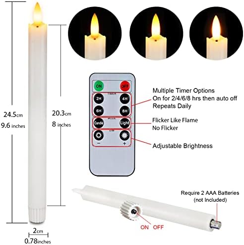 Velas de redução de cônica sem chamas caseiras com timer remoto e mais escuro, a bateria de velas brancas