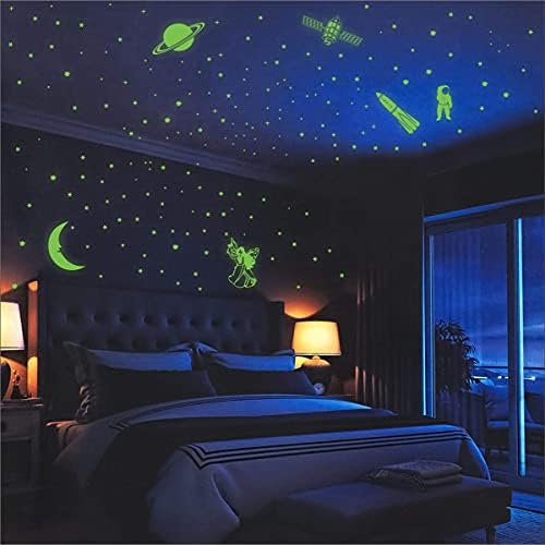 Walldaddy - Green Color Fluorescente Night Glow in the Dark Star Wall Stick for Kids Room