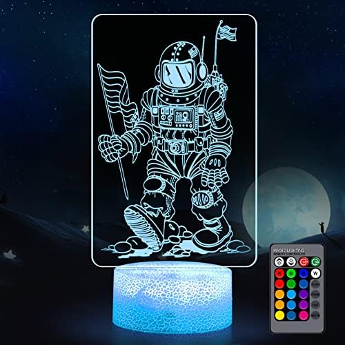 Glaresbot Spaceman 3d Night Light for Kids, Astronauta de Lâmpada de Ilusão 3D, Luz noturna de mesa usuária