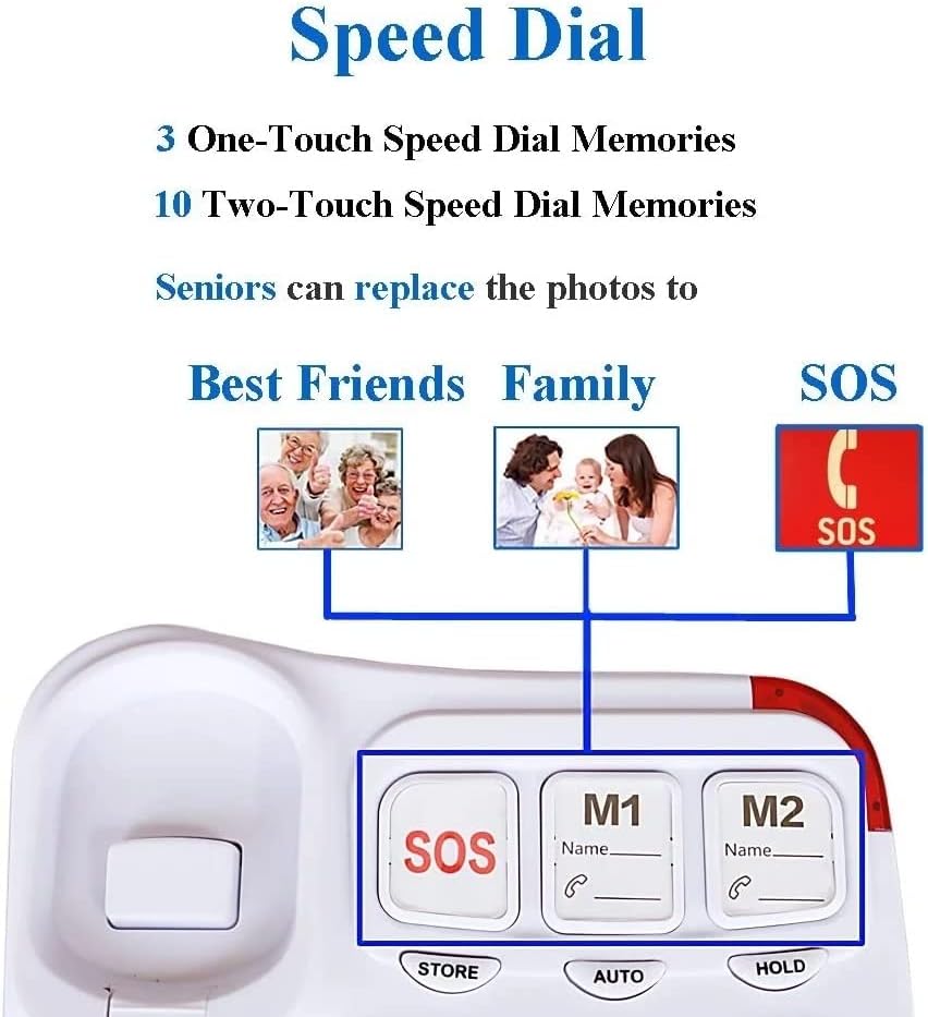 N/A grande botão com fio Telefone doméstico Speed ​​One-Touch Dials Tele Enferming Call para os idosos com