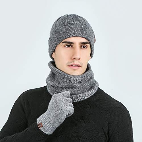 Tagvo Winter Winter Feanie Hat Scoque Touch Screen Luvas 3 Peças Milita grossa quente Conjunto para homens