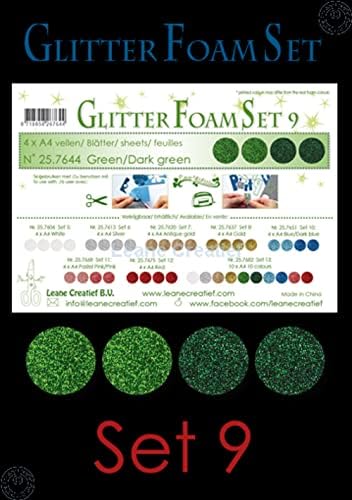 Lean Creativee Glitter Glitter Set 9, 4 folhas A4 2 Verde e 2 Verde escuro