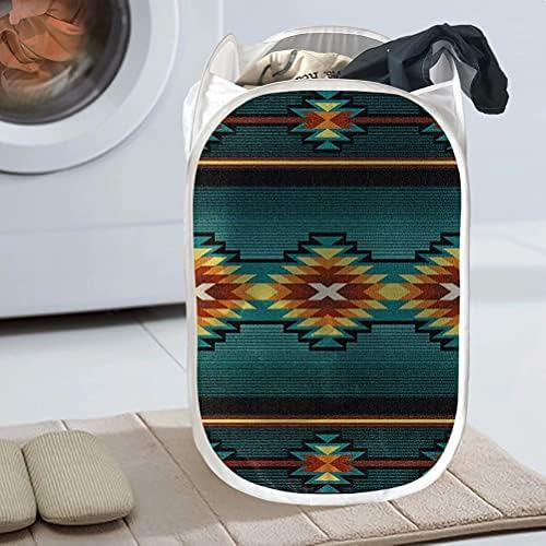Giftpuzz retro asteca malha vintage lavanderia cesto de roupa de lavanderia dobrável com bolso