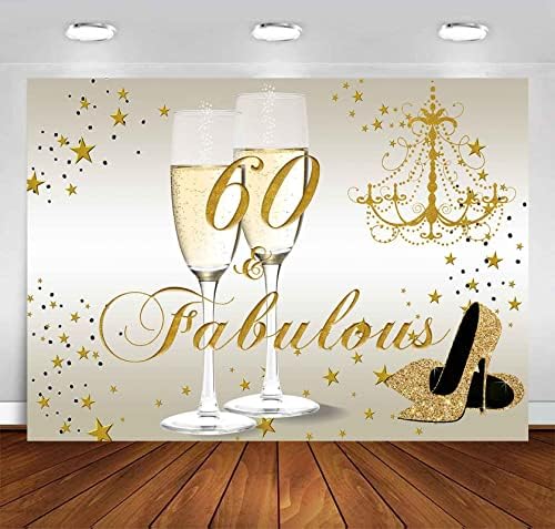 Sensfun Feliz 60º aniversário de 60 anos para mulheres Glitter High Heels Champagne Photography Background Gold