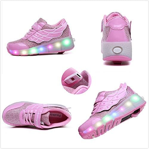 Ehauuo Unissex Wheel Shoes Kids LED Light Up USB Roller Skate Planking Sneakers For Girls Boys Gift