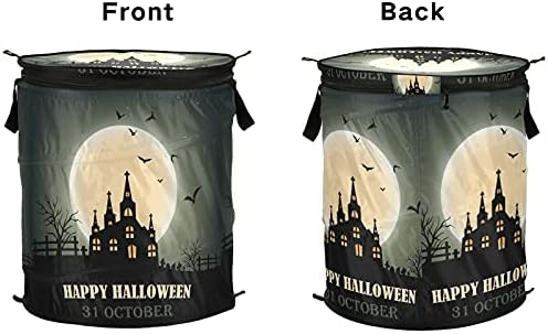 Happy Halloween Castle Moon Pop Up Laundry Horty com tampa de cesta de armazenamento dobrável Bolsa