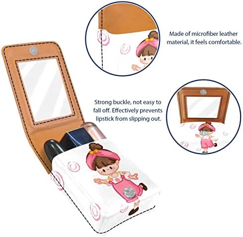 Mini maquiagem de Oryuekan com espelho, bolsa de embreagem Leatherette Lipstick Case, Garota Cartoon Pink
