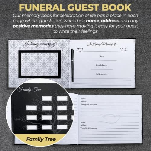 102 Página Livro de Convidados Funeral, Livro de Convidados para Funeral com Pen e Memória Sinal de Tabela, Celebração