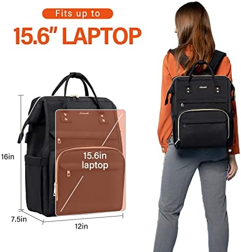Backpack de laptop LoveVook para mulheres com bolsa de cabo Anti -roubo viagens Backpacks Bookbags Bag, preto