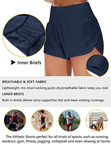 Coloque de cintura alta feminina Origiwish com liner Rick Dry Athletic Scurts shorts com zíper