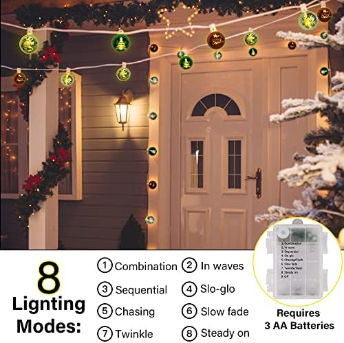Happy Trees 10 pés Luzes de corda de Natal 20 Luzes de bola LED, bateria operada 8 modos de iluminação pendurando