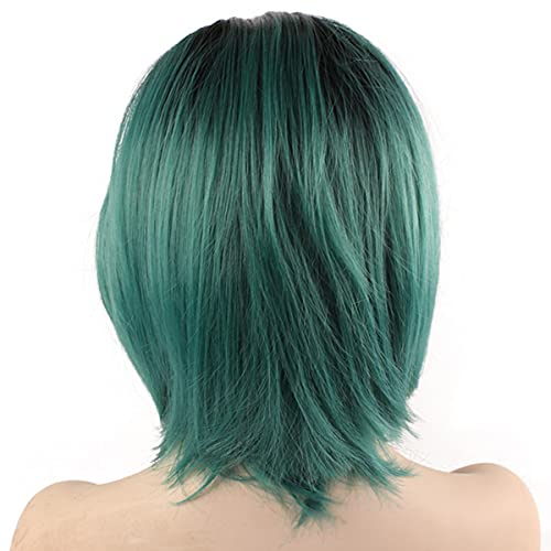 Mxangel curto reto preto ombre ombre renda frontal peruca sintética Partido verde natural bob peruca