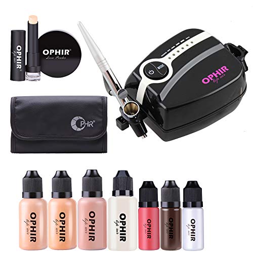 Ophir Basic Airbrush Makeup Kit com compressor de ar inclui 4x Air Foundation 3x Blush Eyeshadow Eyesbrow, corretivo,