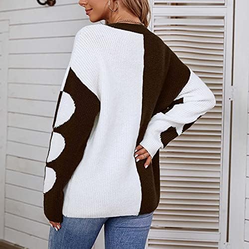 Suéter oplxuo para mulheres casuais de grandes dimensões de mangas compridas bloco de cor de cor de