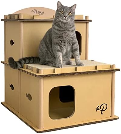 Villa de gato de papelão multinível PETICA, casa de gatos internos e externos, torre de papelão para gatos,