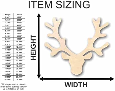 Antlers de cabeça de rena inacabada de madeira - Animal - Vida Selvagem - Artesanato - Até 24 DIY
