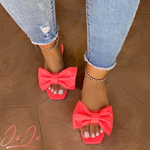 Flippers planos para mulheres Bowknot Square Toe Sandals ao ar livre de verão Sapatos Sapatos Lady