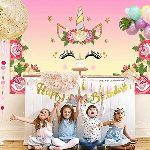 Unicorn Feliz Aniversário Banner Unicorn Party Supplies Decorações para festa de aniversário Fantasy Fairy Girls