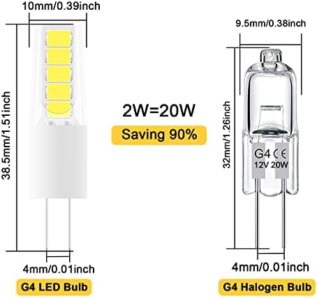 G4 LED BULB 2W Equivalente a 20W T3 Halogen Bulb, G4 Base Base Luz do Dia Branco 6000k Mini Lâmpadas de luz, AC/DC