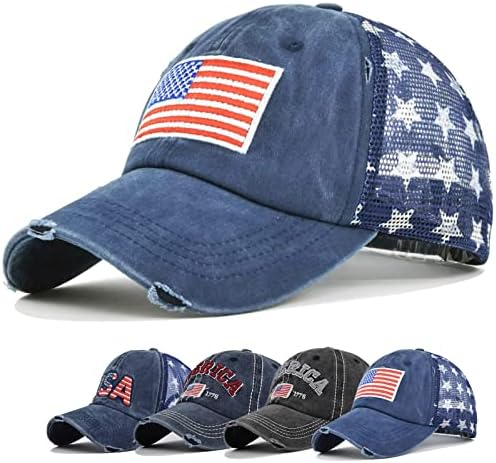 American Flag Hat Unissex Bordado vintage Lavado Capinho de beisebol de algodão angustiado USA Ajusta Trucker