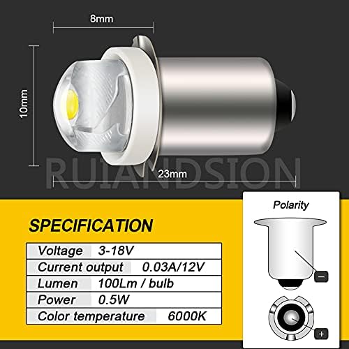 Ruiansion 2pcs p13.5s bulbo LED 3-18V COB 0,5W 3V 4,5V 6V 9V 18V Upgrade para lanterna de lanterna Luzes