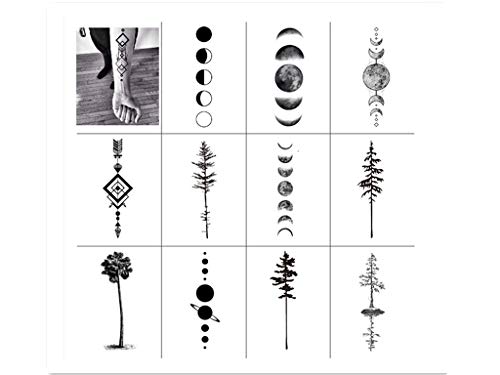 Tree de geometria negra do Sanerlian adesivo de tatuagem de lua fase fase temporária tatoo tolo -impermeabilizada