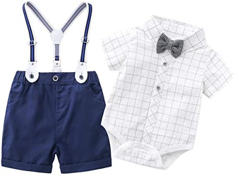 Roupas de roupas de meninos, ternos, camisa de manga curta infantil+calça de babador+conjunto de roupas de macacão