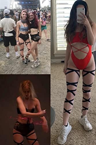 Rave Leg Fraps for Women - Festival Halloween Ends Party Elastic Exotic Non Slip Sexy Glitter Fishnet