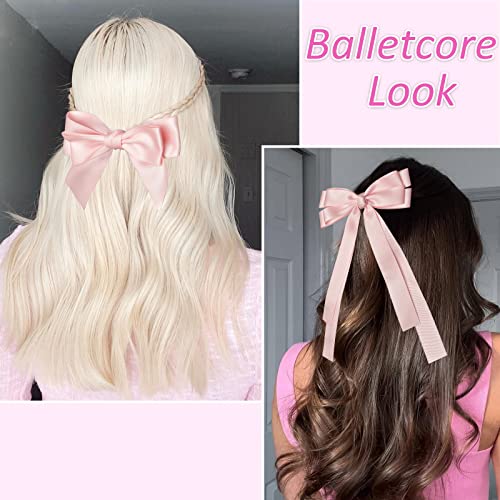 Arcos de cabelo rosa bolonar para mulheres meninas 3pcs, cetim de cabelos de cetim bowknot clipes rosa arcos