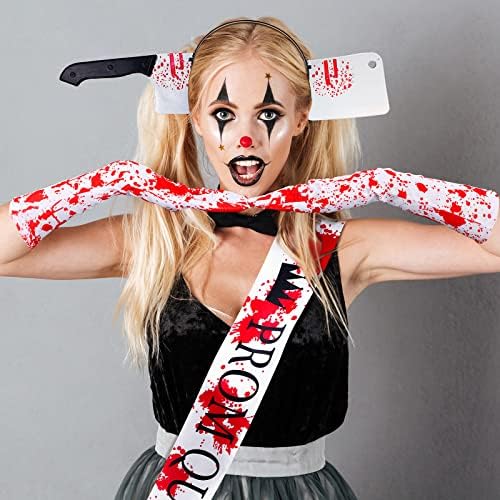 Jiuguva 4 PCs Halloween Blood Prom Rainha Costume Zombie Conjunto de acessórios de cosplay, incluindo faixa