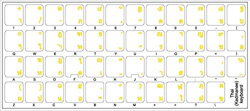 Adesivos de teclado tailandês de 4keyboard com letras amarelas em fundo transparente