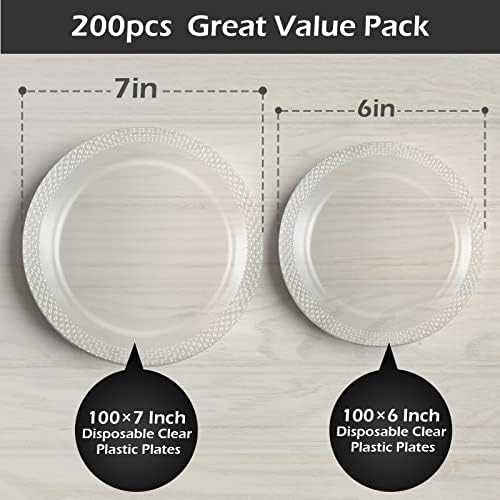 200 PCs Placas de placas de plástico placas de bolo descartáveis ​​Placas de sobremesa utensílios de porção