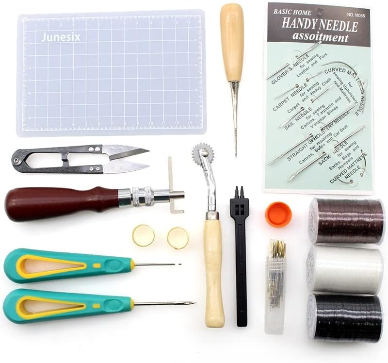 Conjunto de ferramentas de costura de couro de profissão contém grooving de rosca de cera de agulha