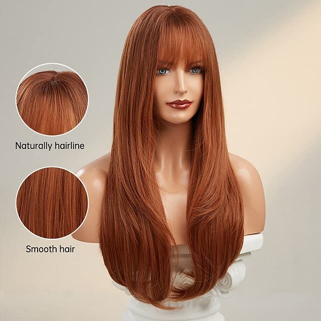 Ts 26 polegadas de comprimento Auburn peruca com franja perucas laranja encaracoladas para mulheres