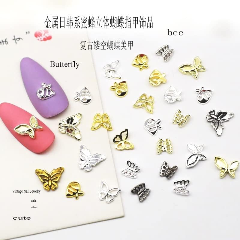 10pcs/lote Japão Coréia liga de metal peças de unhas de metal vintage hollow ouro prata prata abelha 3d acessórios