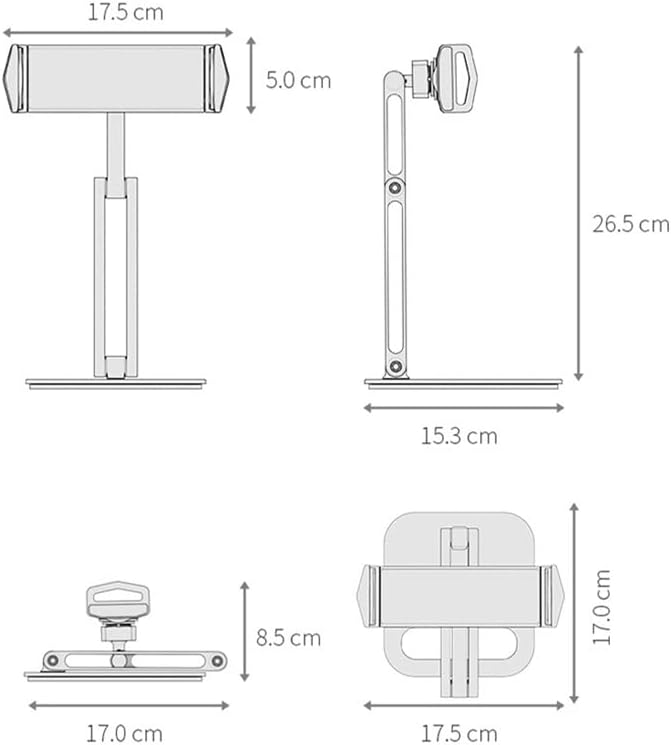 Zhuhw Armamento longo alumínio Tablet Stand Ajustável suporte dobrável Ergonomic 360 ° Grampo de telefone