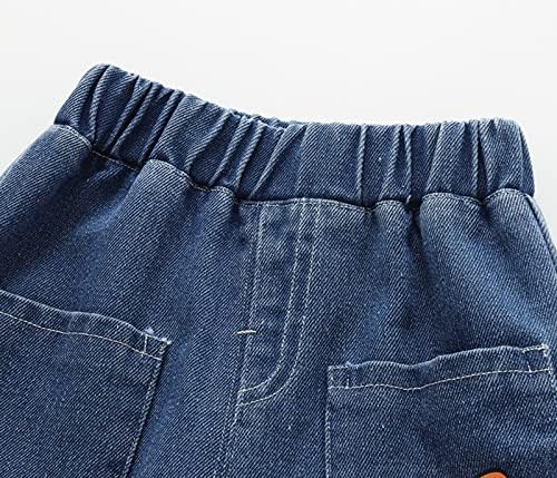 Calça jeans de criança para meninos meninas garotas de desenhos animados impressam calças elásticas de