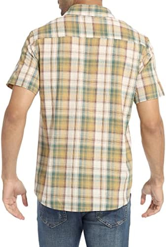 Hausein Men's Western Cowboy Manga curta Button Down camisetas xadrezas de bolso casual camisa de jaqueta de