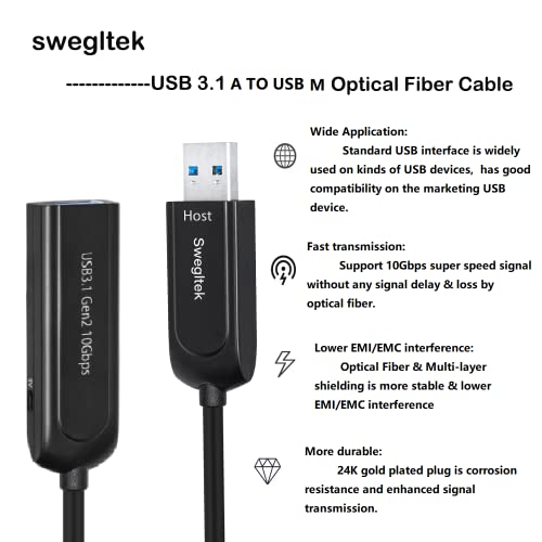 USB 3.1 Extensão feminina de extensão feminina fibra óptica de 10 Gbps 50m Compatível com Windows