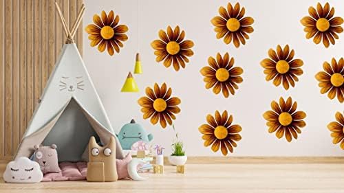 Adesivos de parede de 24x Boho Daisy - Decalques de decoração de quarto de flores marrons - casca