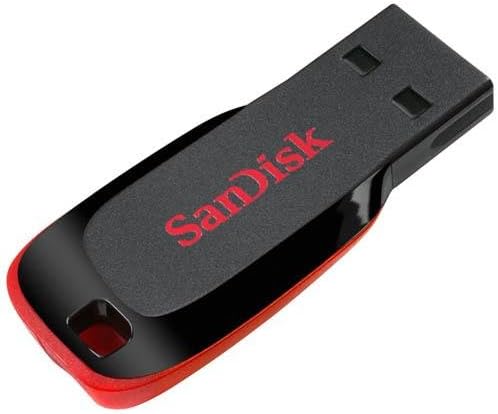 Sandisk Cruzer Blade USB Flash Drive, 64 GB, preto/vermelho