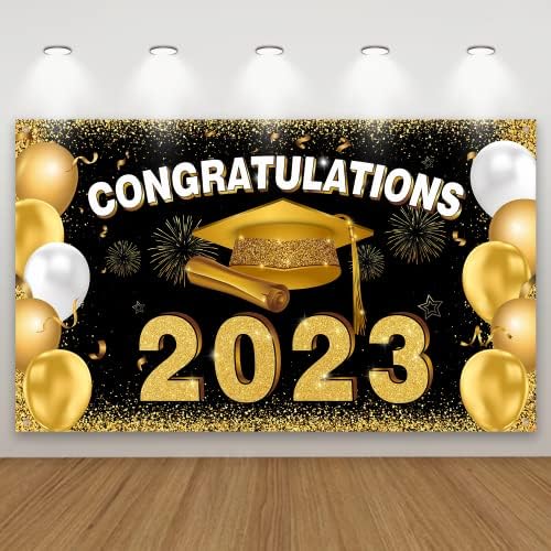 2023 Decorações de graduação Parabéns Classe de 2023 Caso -pano de fundo - Banner de graduação em preto