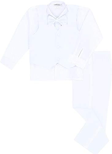 Meninos Conjunto de Tuxedo de 5 peças - inclui jaqueta formal, calça, camisa, colete e gravata borboleta