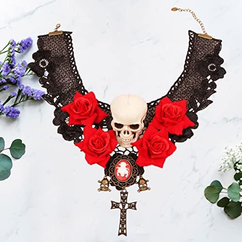 Abofan 3 peças Colar de Halloween de renda preta Cara de Halloween para Mulheres Halloween Skull