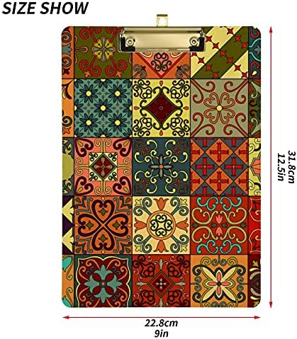 Mandala mexicana Talavera Tiles Plástico CLIPBOOD 9 X12.5 CLIPBOOLS DE ACRYLIC com clipe de