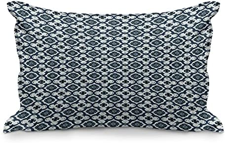 Ambesonne Grey e Blue Colled Cobro de travesseira, ladrilho abstrato ornamental composição floral azulejo,