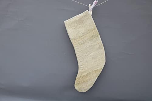 Sarikaya Pillow Gift Stocking Christmas, meia bege, meias de Natal de cânhamo, meia Kilim, Santa