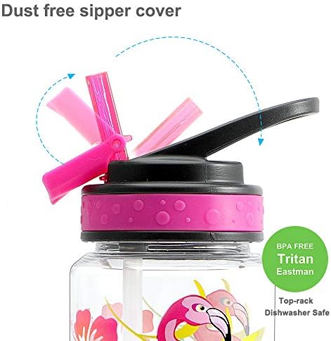 Homtune Cute Water Bottle com palha para garotas para crianças, BPA Free Tritan & Leak Proof
