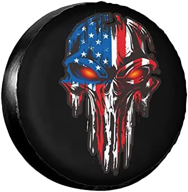 American Flag Skull Patriótico Tampa de pneu sobressalente, cobertura universal de pneus para